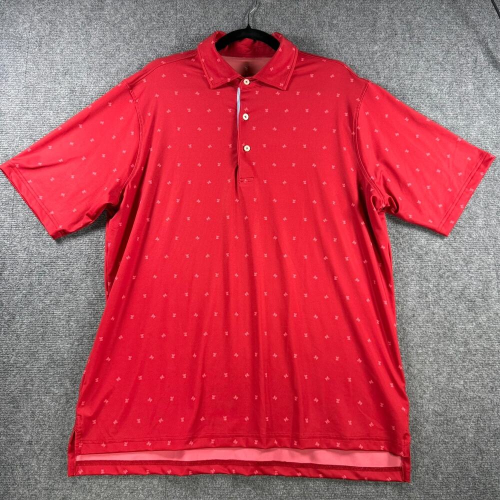 Fairway & Greene Mens Large Red Micro Print Performance Golf Polo Stretch Shirt